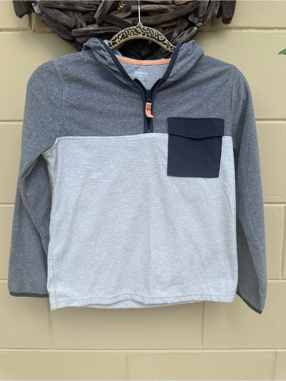 OshKosh B'gosh Gray Two-Tone Hooded Pullover with Navy Chest Pocket